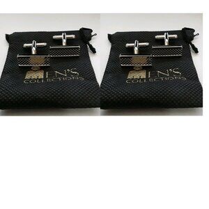 2 pairs - Modern Textured Men's Silver Textured Cufflink